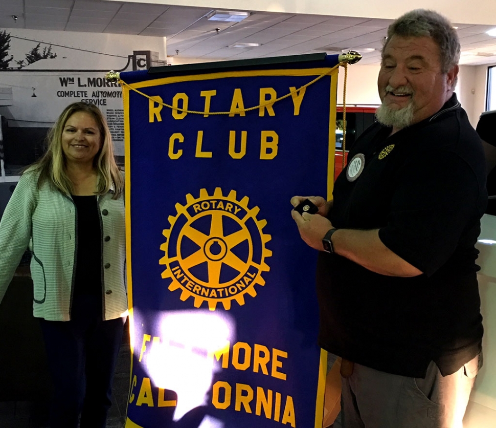 Pictured are Rotary President Ari Larson and Rotary member Dave Wareham who was presented with a Paul Harris pin. Dave had made a special donation to the Rotary Foundation in memory of Don and Ruthie Gunderson. Photo Courtesy Martha Richardson.