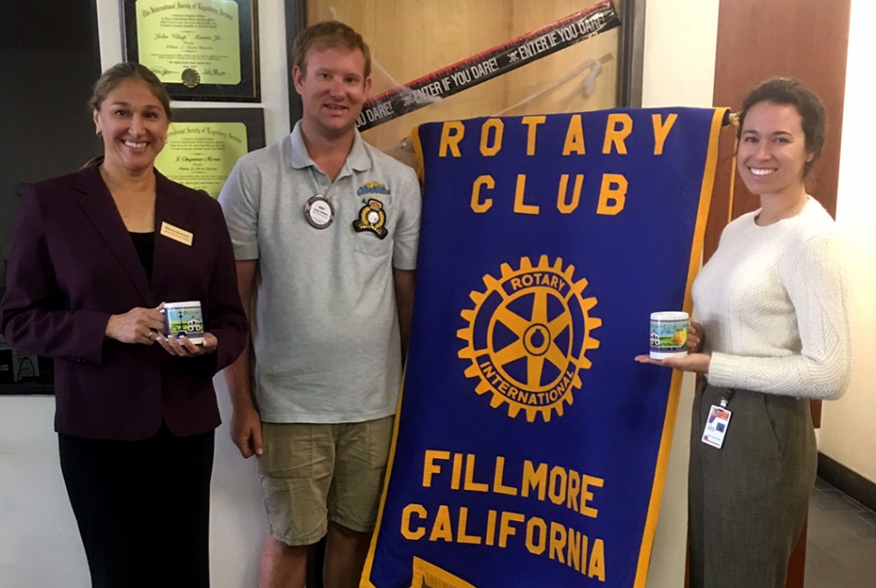 Rotary President Andy Klittich, Nancy Schram, Director of the Ventura County Library and Katharine McDowell, new Fillmore Library supervisor who discussed the expansion of our current small library.