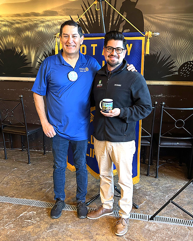 Pictured above is President-Elect John Garnica with last week’s guest speaker Mario Rodriguez. Photo credit Martha Richardson.