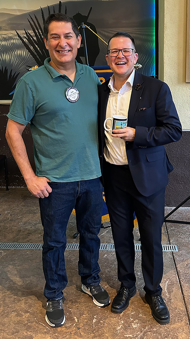 Pictured (l-r) are Fillmore Rotary Club President John Garnica and speaker Luca Lewis. Photo credit Martha Richardson.