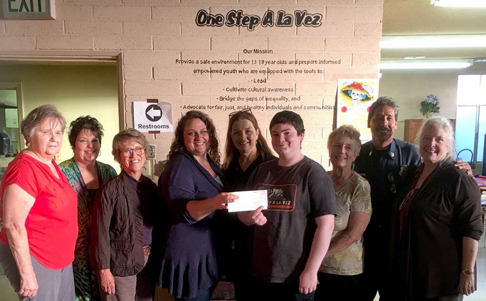 Board members Ellen bewey, Chris Villegas, Cynthia King, Kate English birector, Rotary President, Julie Latshaw, One Step student, and Board members Susan Johnson, Al Huerta and Bethany Carpenter.