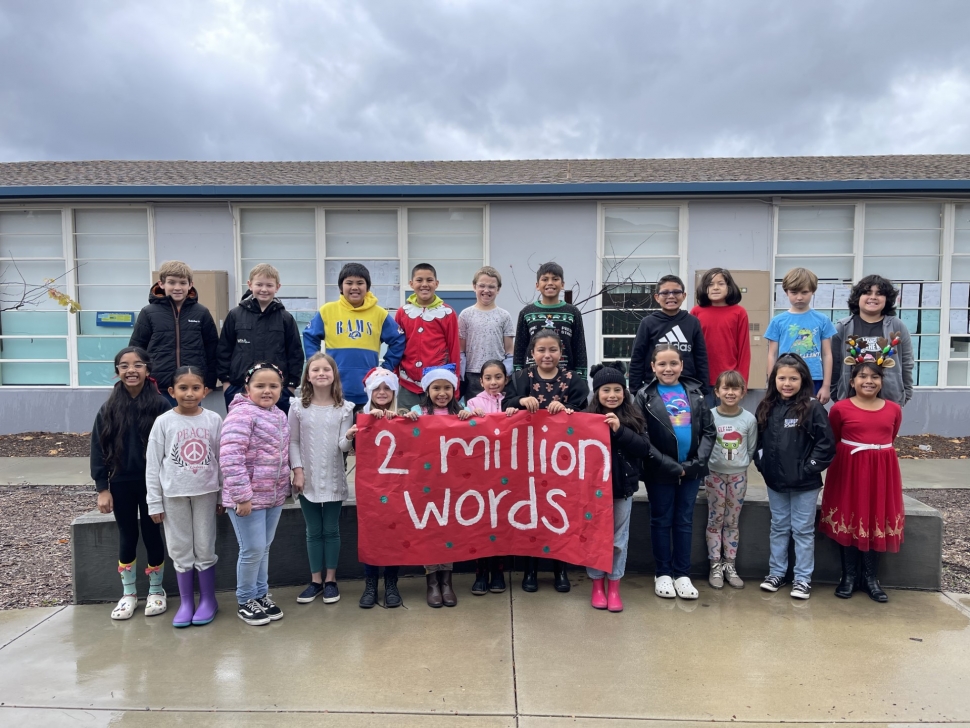 On Wednesday, December 20, 2023, students from Ms. Gutierrez’s 3rd grade class at San Cayetano Elementary were recognized right before winter break as they hit 2-million AR words! Accelerated Reader (AR) books are a reading system Fillmore Unified Schools use to encourage students to read more books. Ms. Gutierrez’s students want to keep striving for 4-million before they get to 4th grade! The overall goal is to encourage students to set high academic goals and achieve them by working together as a team, as well as develop a love for reading. Her 3rd graders want to remind everyone to curl up with a good book this winter! Courtesy Ashley Gutierrez, M. Ed., 3rd Grade Teacher, San Cayetano Elementary School.