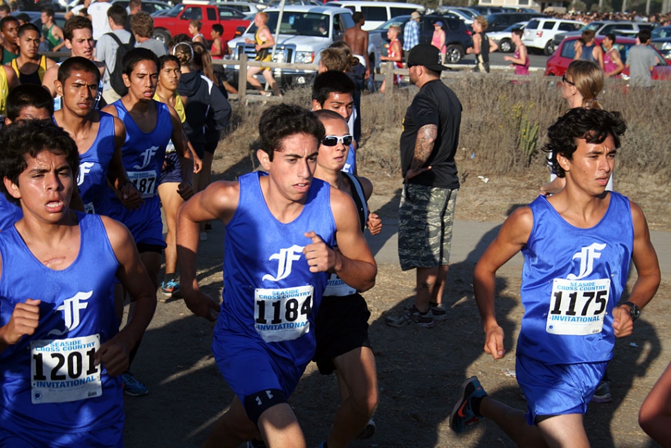 (front l-r) Anthony Rivas, Alexander Frias and Jose Almaguer. (back l-r) Hugo Valdovinos and Isaac Gomez. All five boys placed in the top 40, each receiving a medal for their race.