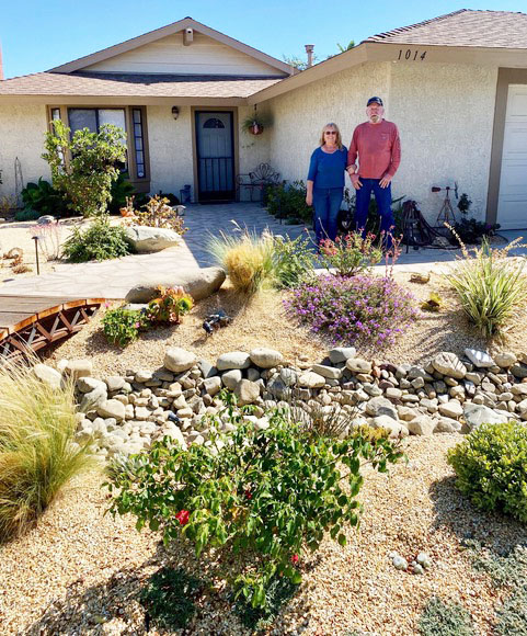 On Monday, September 2, 2024, Fillmore Civic Pride volunteers selected the winners of the September “Yard of the Month”, Tom and Melody Micarelli, pictured above in their award-winning yard.  Photo credit By Linda Nunes.