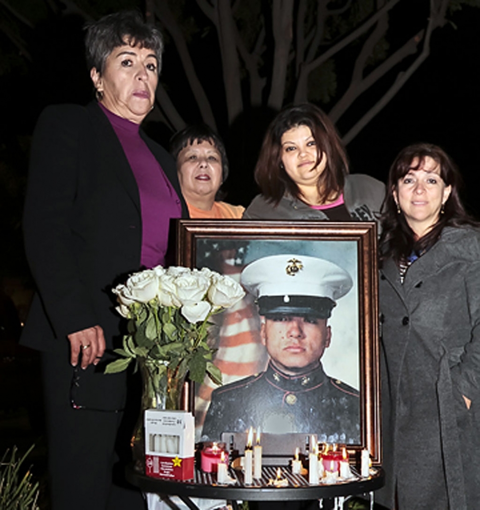 Family and friends attended a memorial vigil across from Starbucks Friday, to commemorate the death of Sergio
Mendez who was killed in a bizarre accident. Pictured (l-r) Belen Burgos, Nathalie Bagasso Miliken, Cinthya Mendez, and Clara Quimbayo.