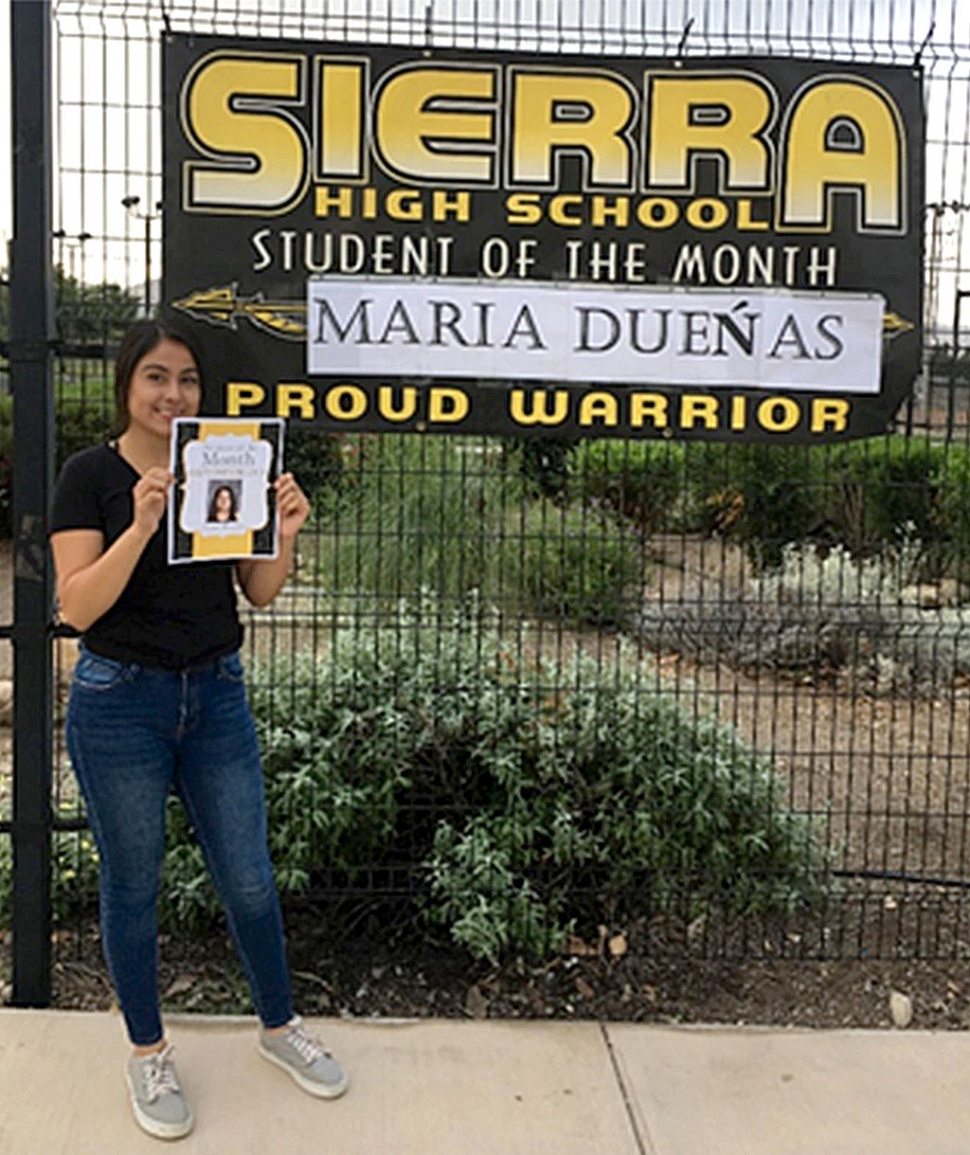 Maria Duenas, Sierra High School's September 2018 Student of the Month.