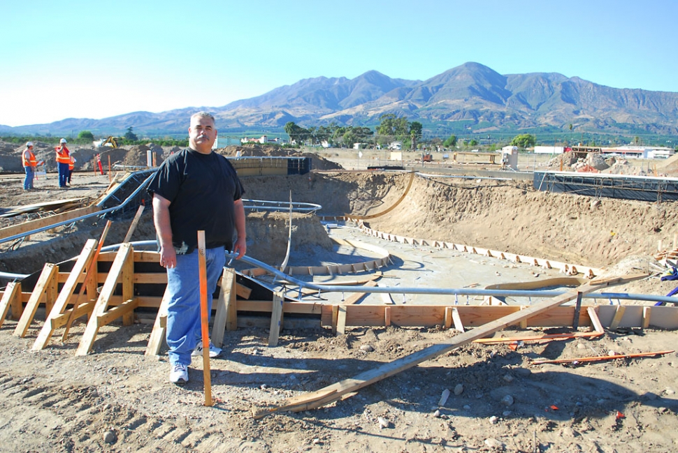 Mayor Steve Conaway stands before Fillmore's new skateboard park which is well under way. 