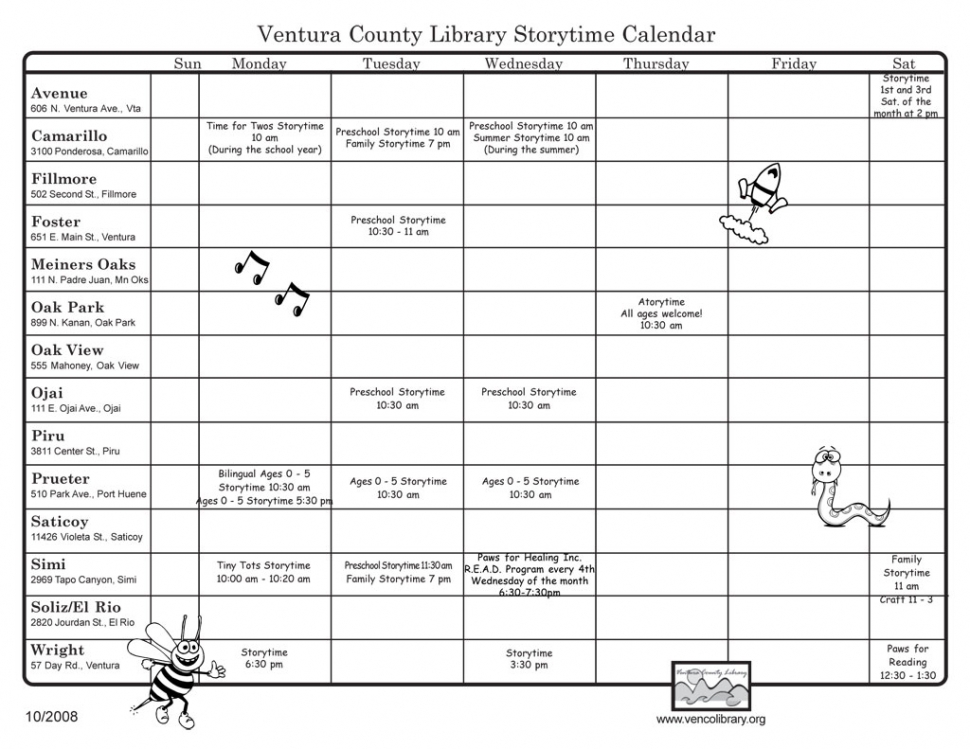 Storytime Calendar 2008