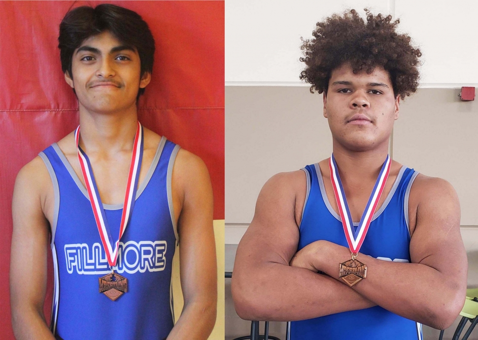 FHS Wrestling Team opened the 2023/2024 season at Pacifica and Orange Lutheran High School. Pictured above are Tony Lemus who took 3rd place and Elijah Hodges who took 5th place at Lancer Open Tournament hosted by Orange Lutheran High School. Pictured right is Alexa Martinez who took 4th place at the Ladies Triton Tournament at Pacifica High School. Photos by Michael Torres & Emma Torres. 