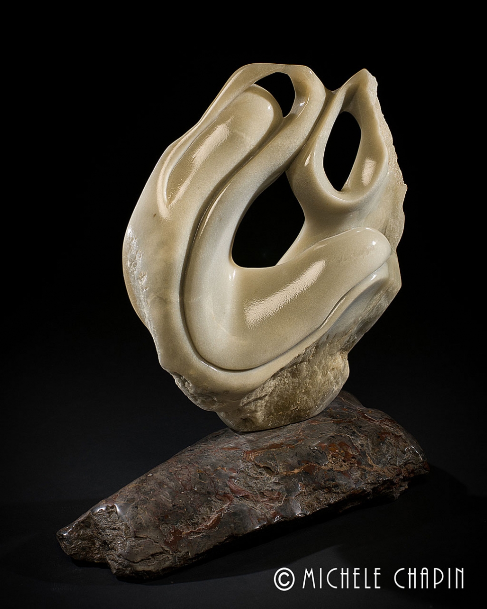 “Tithi” by Michele Chapin, Canadian Soapstone on California Marble, 2009, Collection of the artist.