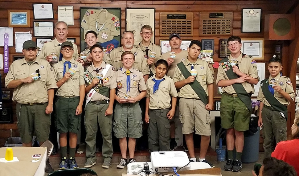 Fillmore Boy Scout Troop 406 celebrated the end of their summer activities with a potluck and Court of Honor last week at the Scout House. Pictured above are the Troop 406 members who attended a week long summer camp at Camp Chawanakee on Shaver La to represent Troop 406. Photo courtesy Coleen Chandler.