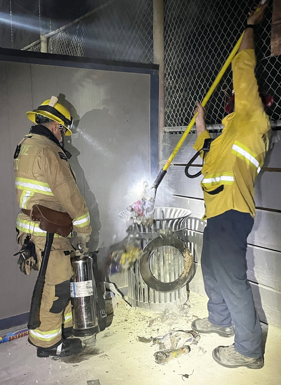 On July 4th, the Fillmore Fire Department responded to a fire in a trash can at Sheills Park, near the baseball field. With a quick response, the fire was put out quickly. Photo credit: Angel Esquivel