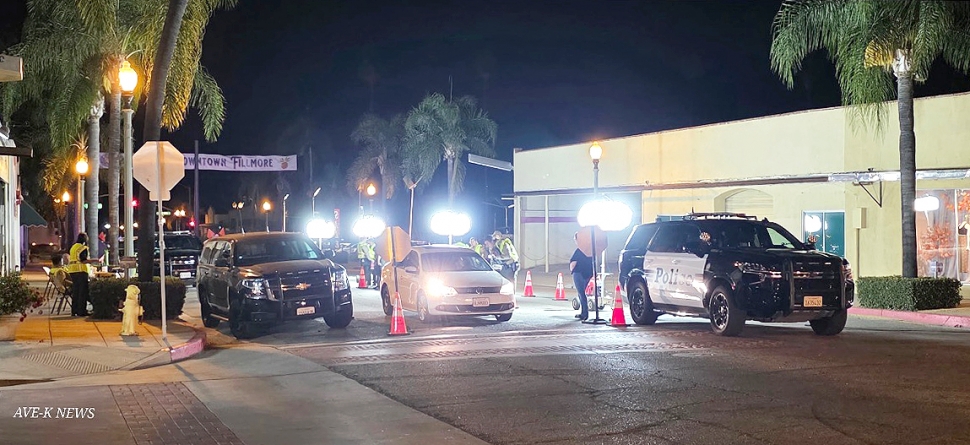 A DUI Checkpoint held on Friday night at Central Avenue & Santa Clara, Fillmore resulted in the arrest of two drivers for DUI offenses. Eight drivers were cited for operating a vehicle unlicensed or with a suspended/revoked license. Photo credit Sebastian Ramirez.