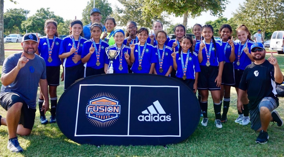 Pictured above is the California United U-12 Girls Team which has advanced to the Championship in the VC Fusion Summer Invitational Tournament. (l-r) Lexi Pina, Athena Dunbar, Kim Manriquez, Gabriela Martinez, Kari Terrazas, Marlene Gonzalez, Livi Cabral, Mikayla McKenzie, Tori Pina, Isabel Hernandez, Naomi Tobias, Ashley Hernandez, Fatima Alvarado, Jadon Torres and Anahi Aranda (not pictured, Miley Tello). Coaches Junior Lomeli, Cipriano Martinez and Tony Hernandez. Photo courtesy Tony Hernandez.