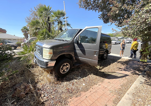 On Tuesday, October 6, at approximately 12:58 p.m., the Fillmore Police Department and Fillmore Fire Department were dispatched to a reported traffic collision in the 200 block of Second Street. Upon arrival, firefighters found a van that had rolled into the front yard of a residence. No structural damage or injuries were reported. Photo credit Angel Esquivel.
