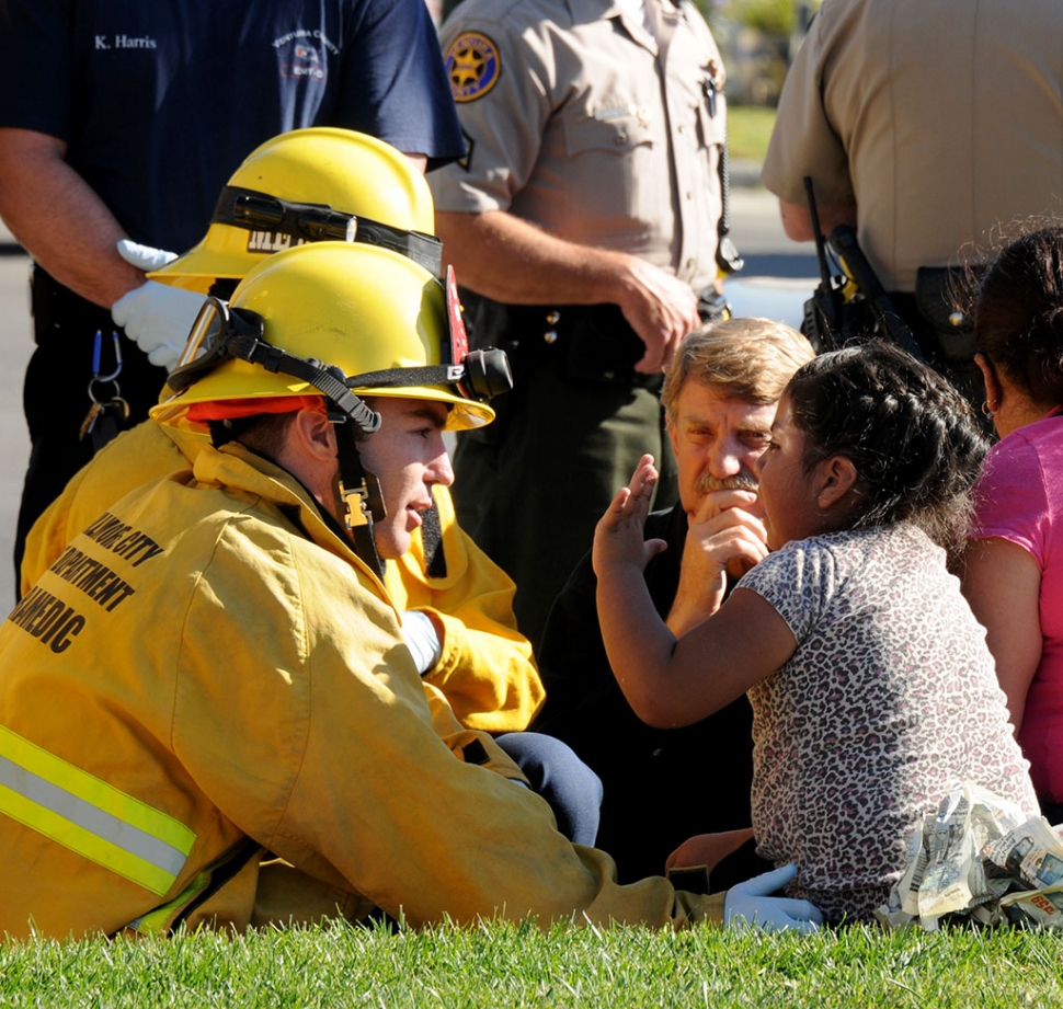 A pedestrian involved traffic collision was broadcast on Wednesday, January 31st. Fillmore Fire responded and thankfully there were no serious injuries. The firefighter pictured above gave special attention to the child involved.