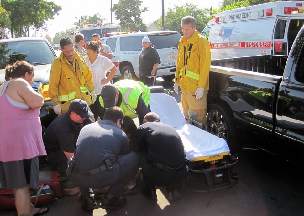 Fillmore Fire Department, Ventura County Sherriff Department and AMR Ambulance responded to a Traffic Collision on the 700 block of 3rd Street. Fillmore Fire and AMR personnel treated and transported a teenage girl who was struck by a pickup truck traveling east bound on 3rd Street. 
