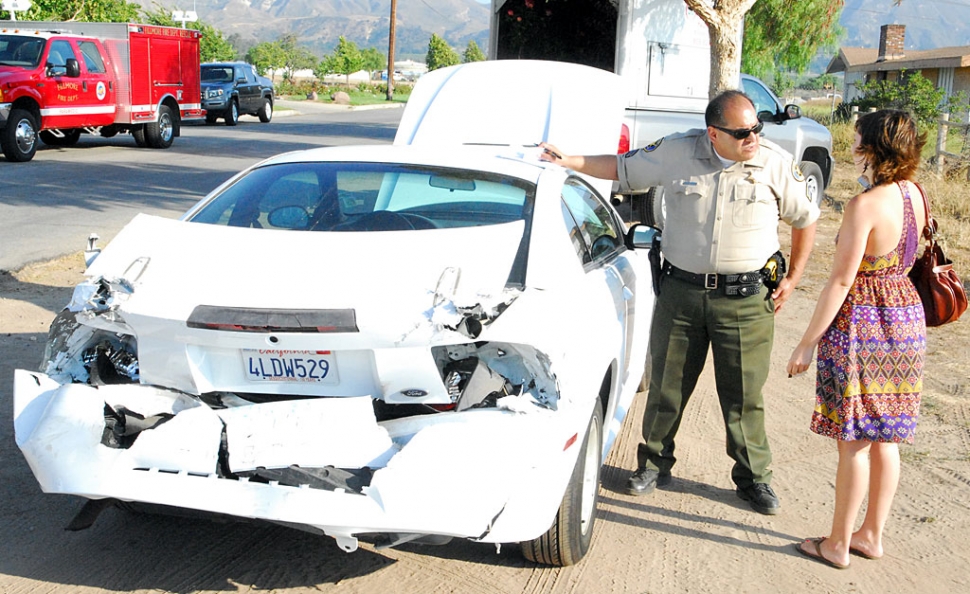 Monday afternoon, a collision occurred between a pickup and this two-door Ford at the intersection of Highway 126 and C Street. No injuries were reported. The Ford suffered serious damage and the pickup was moderately damaged.