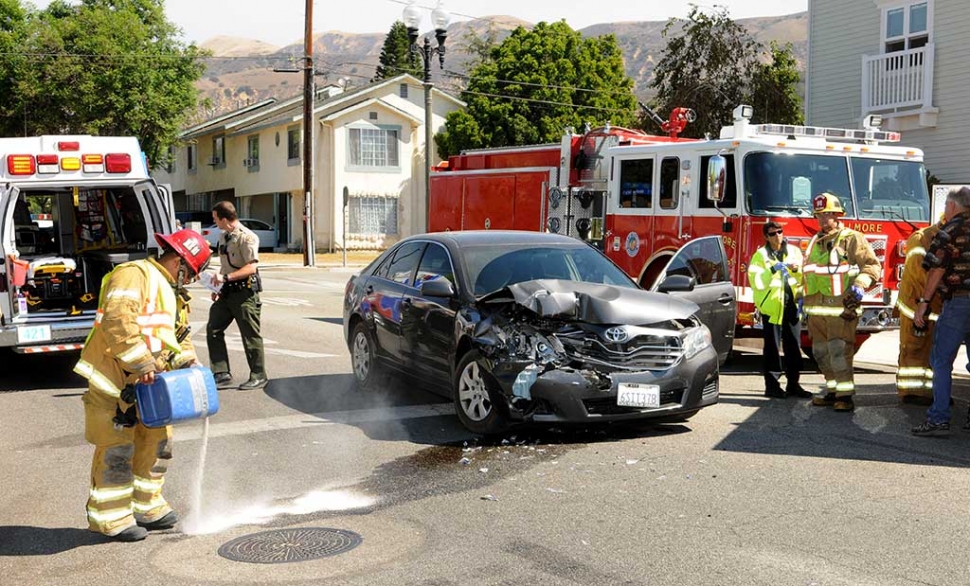 This accident occurred on Mountain View, at the railroad tracks. The Valley Express bus stopped at the tracks as it should, but the car failed to notice the move and ran into the bus, suffering major damage. No injuries were reported.