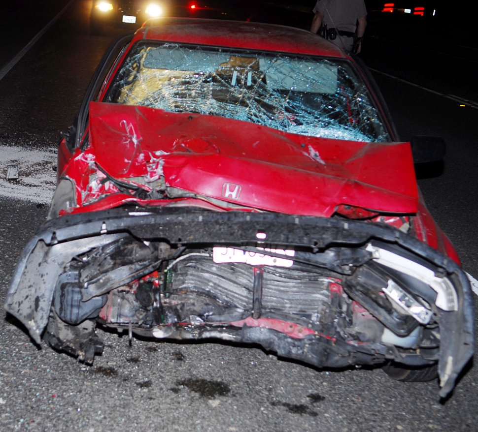 County police and fire units responded to a single vehicle collision on Highway 126, near Sharp Ranch in Piru, September 23, at 7:54 p.m. An earlier model Honda Civic struck the left rear of a large truck hauling chilies.