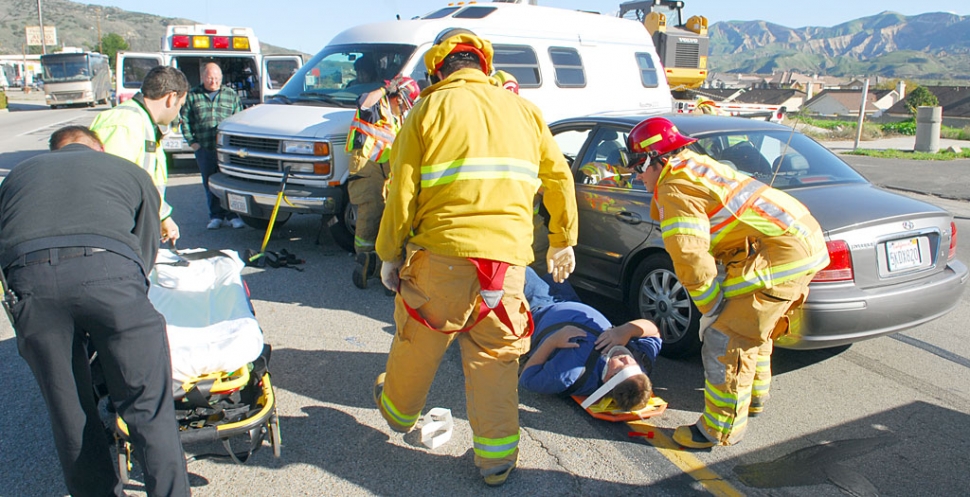 The driver of the car was injured and transported to the hospital. There was severe damage to the car. 