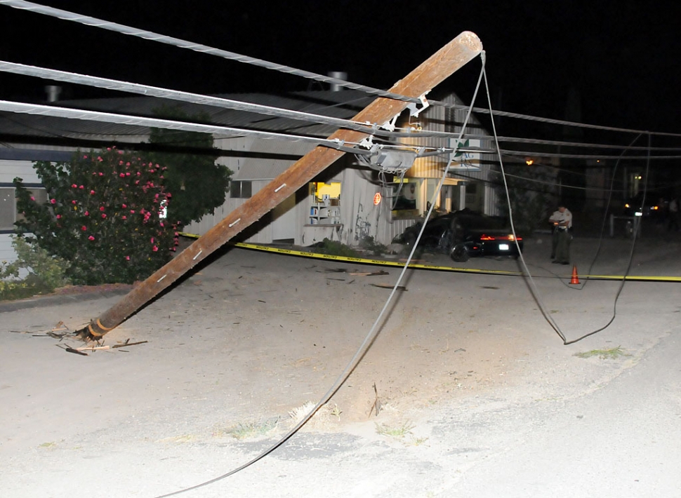 A single vehicle, non-injury accident occurred Saturday on Highway 126 near the El Dorado Mobile Home Park. While allegedly arguing with his female passenger, the male driver, heading west from Piru, lost control of his car at approximately 11:45 p.m., crashed into a telephone pole, down a slope and into the northeast corner of the AgRx office building.