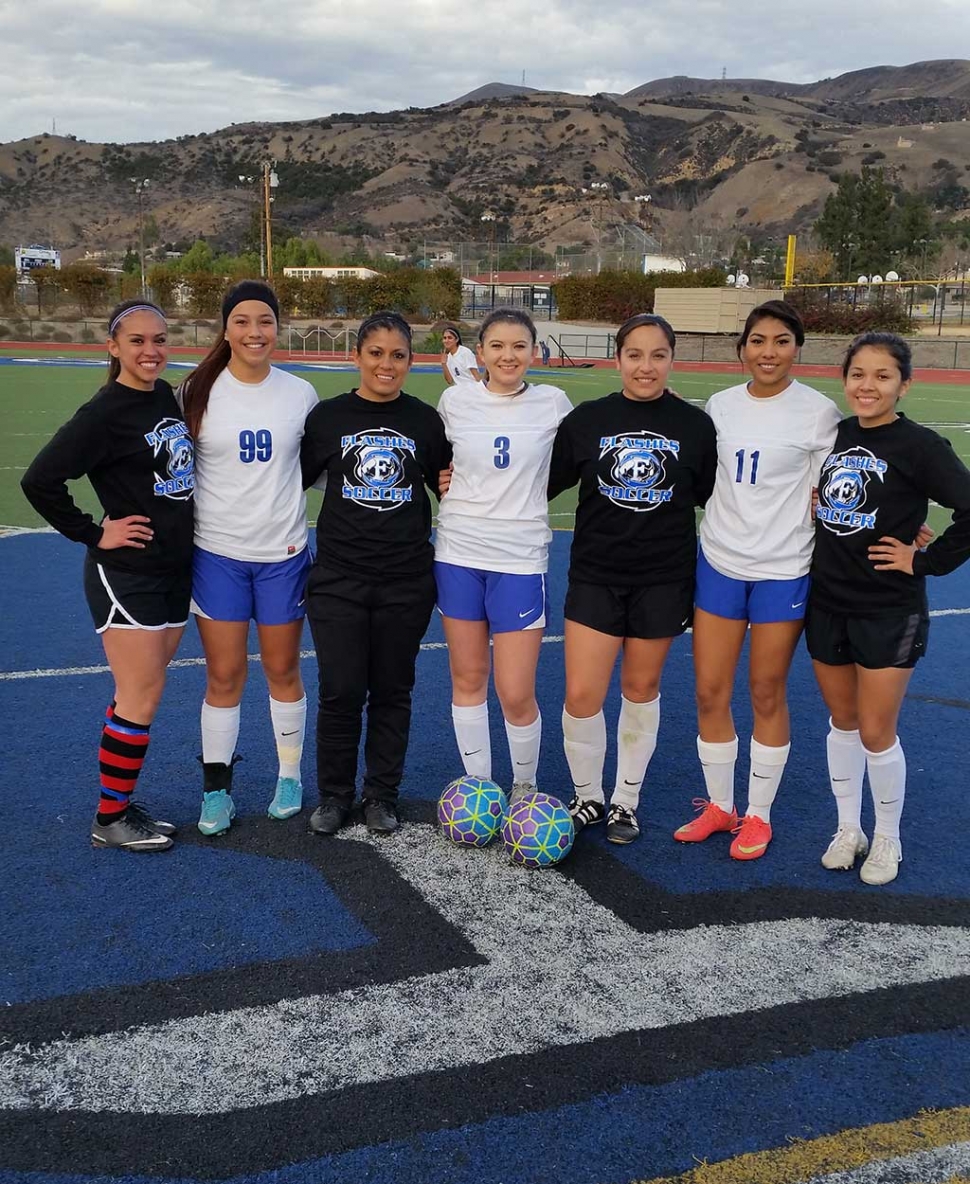 The team captains for the game from left to right: Christina Amezcua, Esmeralda Murillo, Jenny Andrade, Vanessa
Estrada, Lala, Maria Suarez, and Yazu Meza.