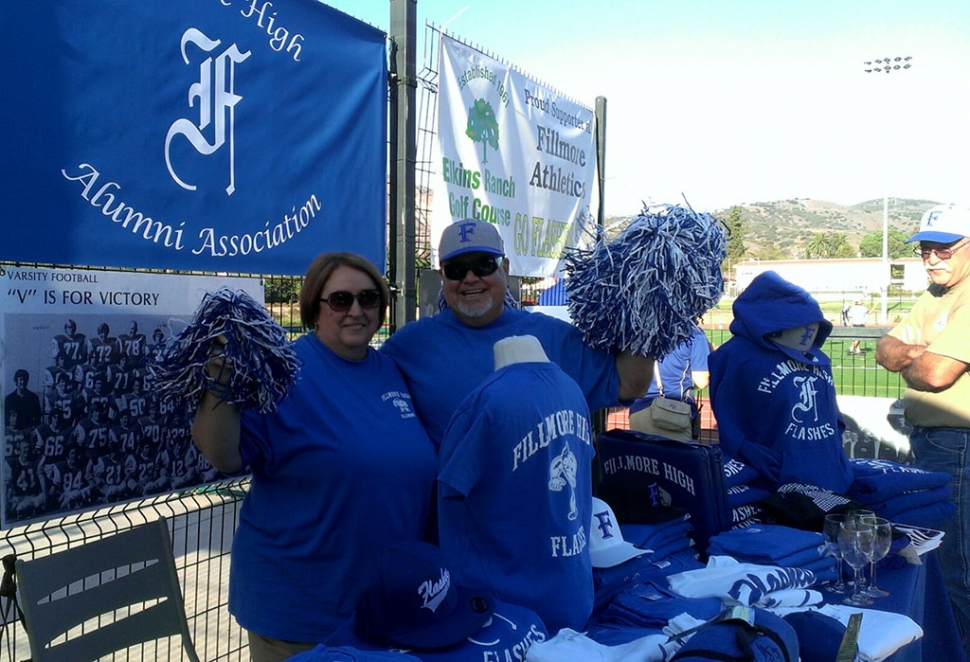 Alumni Board Members RayMel Lloyd '77, and Corinna "Chandler" Mozley" 71 welcome the 3,000 plus folks who attended "PACK THE HOUSE" Night. Fillmore won the Football game over Santa Paula, 20-17.