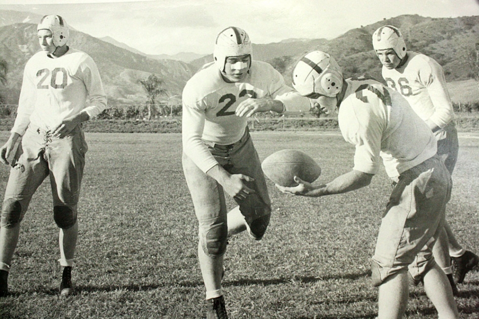 In this weeks Alumni Picture, Flashes Football players, Class of 46, Hoyt Brodesson, Buck Bassolo, Neil Kennedy, and George Potter.