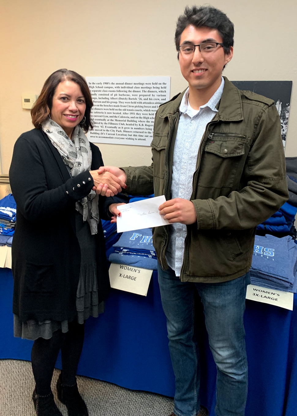 Pictured is Alumni Board member and Scholarship Committee member Tricia “Urrea” Gradias (FHS class of 78), along with Alvaro Nathan Garnica (FHS class of 2012) who is one of the 2019 Continuing Education Grant awardees.