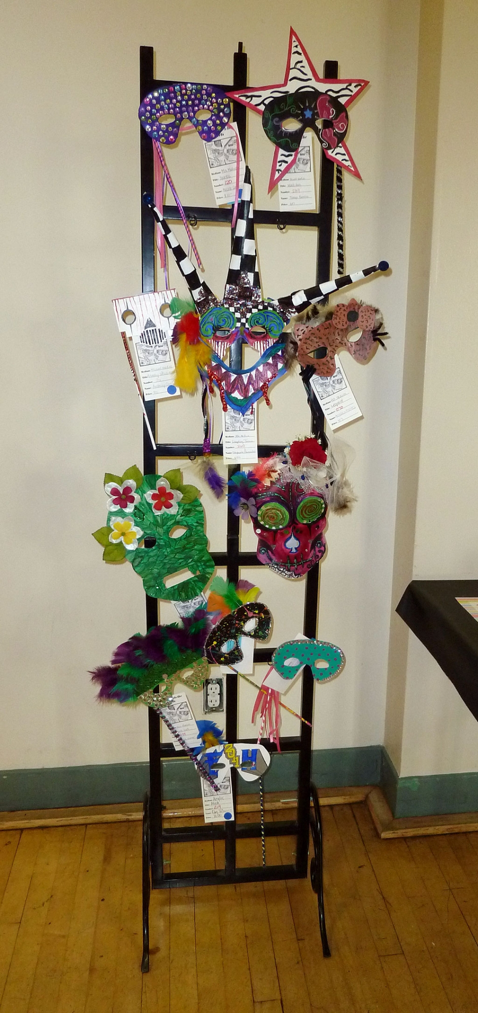 A display of colorful carnival masks.