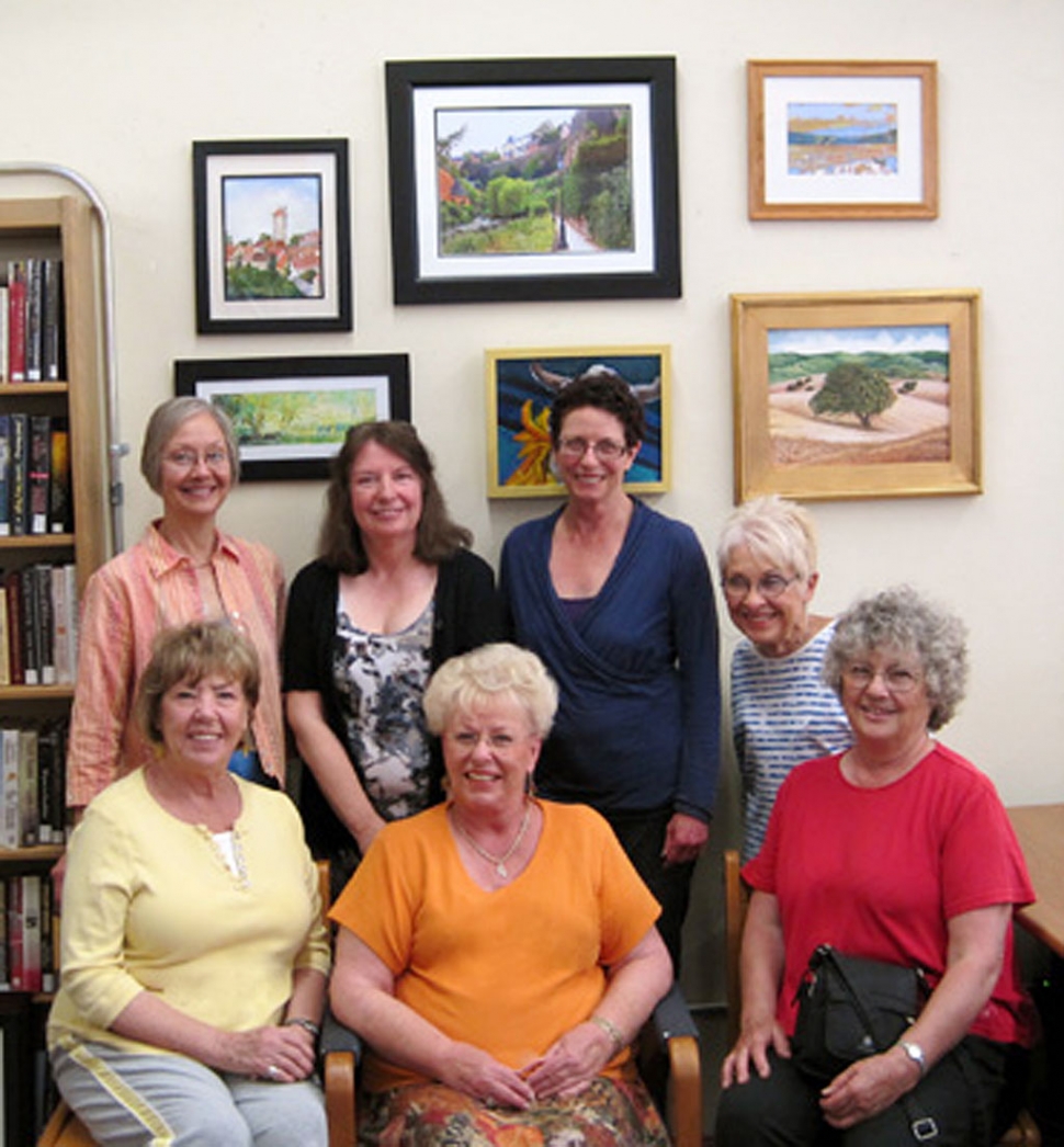 The artists standing (l-r) Jan Faulkner, Virginia Neuman, Lois Freeman-Fox and Judy Dressler. The artists seated are Karen Browdy, Luanne Perez, and Joanne King.