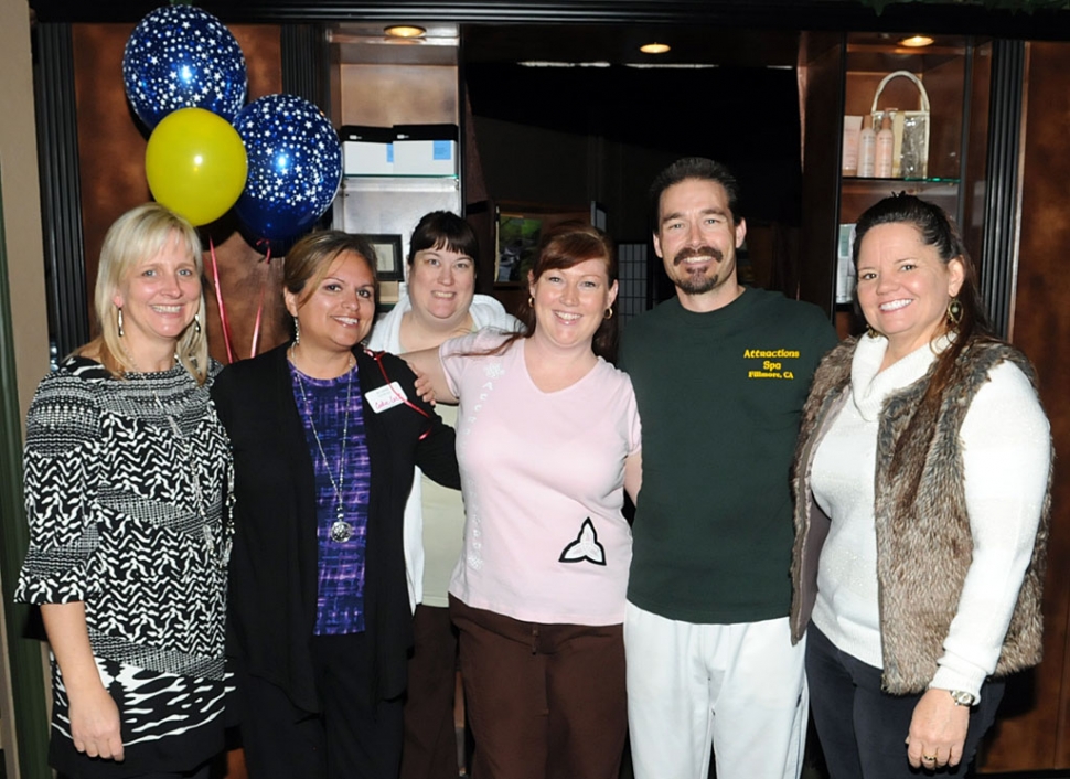 (l-r) Tammy Hobson, Ari Larson, Brenda Bush, owners of Attractions Spa April and Sean Hastings, and Cindy Jackson.