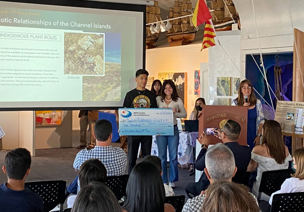 Congratulations Alexis Velasco and Adrian Estrella for your 3rd place win (which came with a $200 cash prize) in the NatGeo/MERITO “Tales of Exploration” Competition, that included 68 student teams from around Ventura County. Alexis and Adrian combined photojournalism with ecological fieldwork in the Channel Islands, studying how humans have impacted symbiotic relationships between species on Santa Cruz Island. Courtesy Fillmore High Flashes Blog.