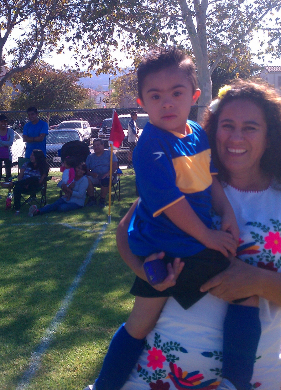 Emiliano celebrates with his mom after scoring.