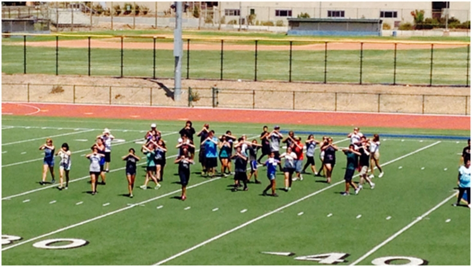 Band members rehearse for an upcoming field show competition