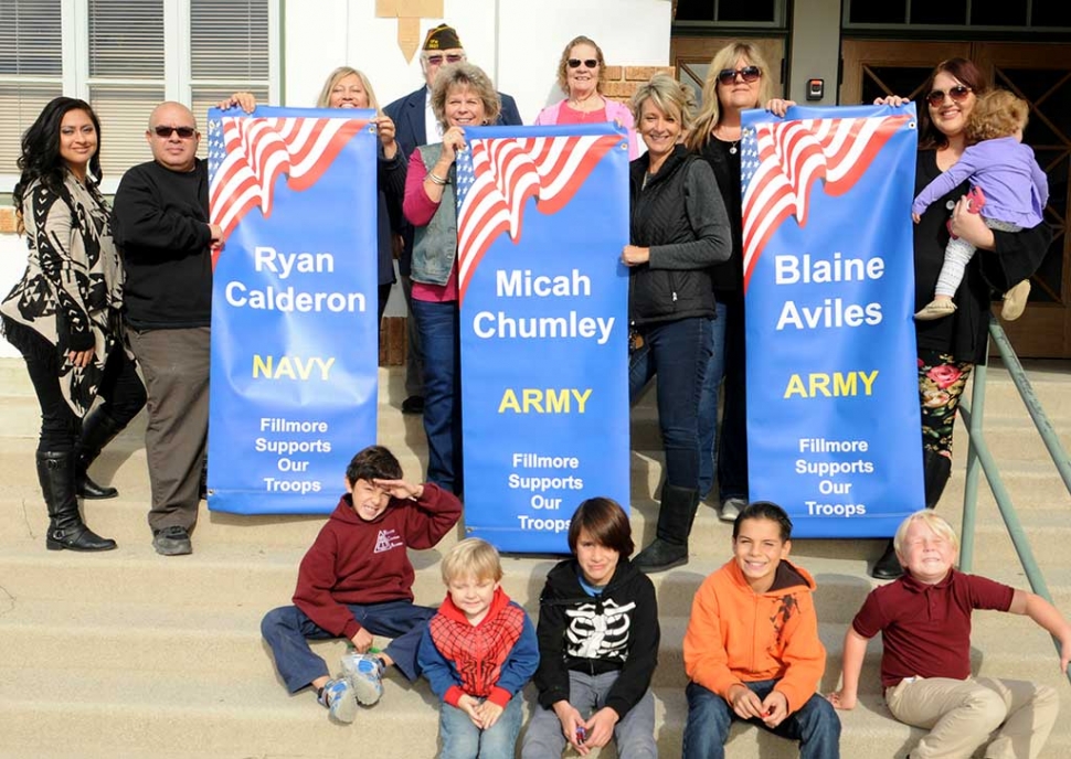 New Military Banners were presented to the families of Ryan Calderon, Micah Chumley & Blaine Aviles on Monday December 5th at 10 AM in front of the School District Office. Members of the Fillmore’s local VFW Post 9637 also were in attendance to honor those who serve.