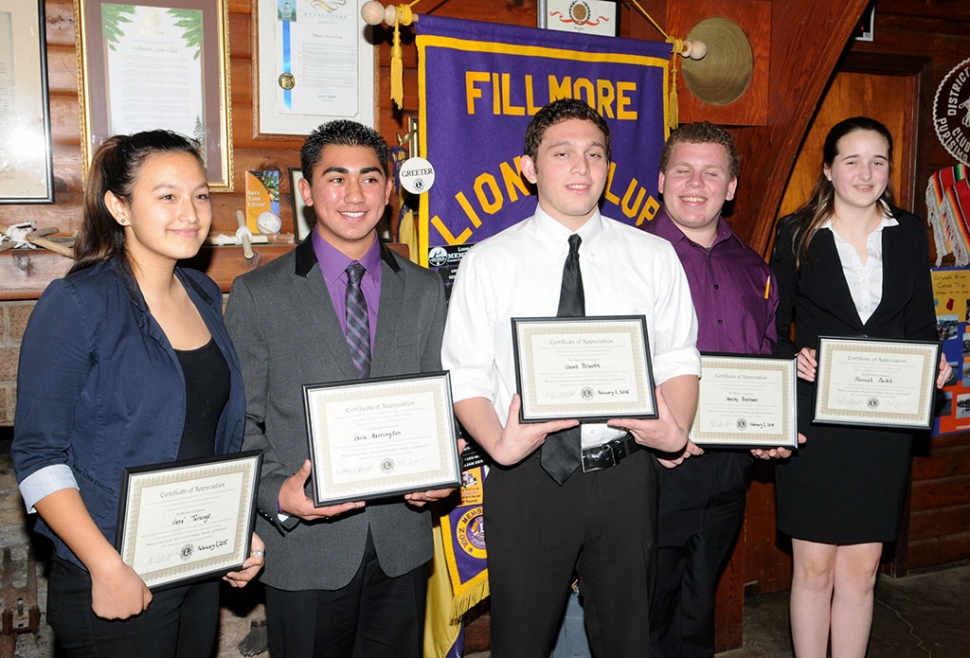 Pictured are the Lions Club Speech contestants Jene Torrango, Chris Berrington, Jacob Brooks, Wesley Brecheen and the winner Hannah Bartels.