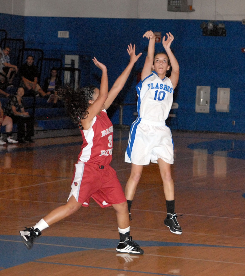 Ana Morino #10 takes a shot. Fillmore beat Bishop Diego 46-40.