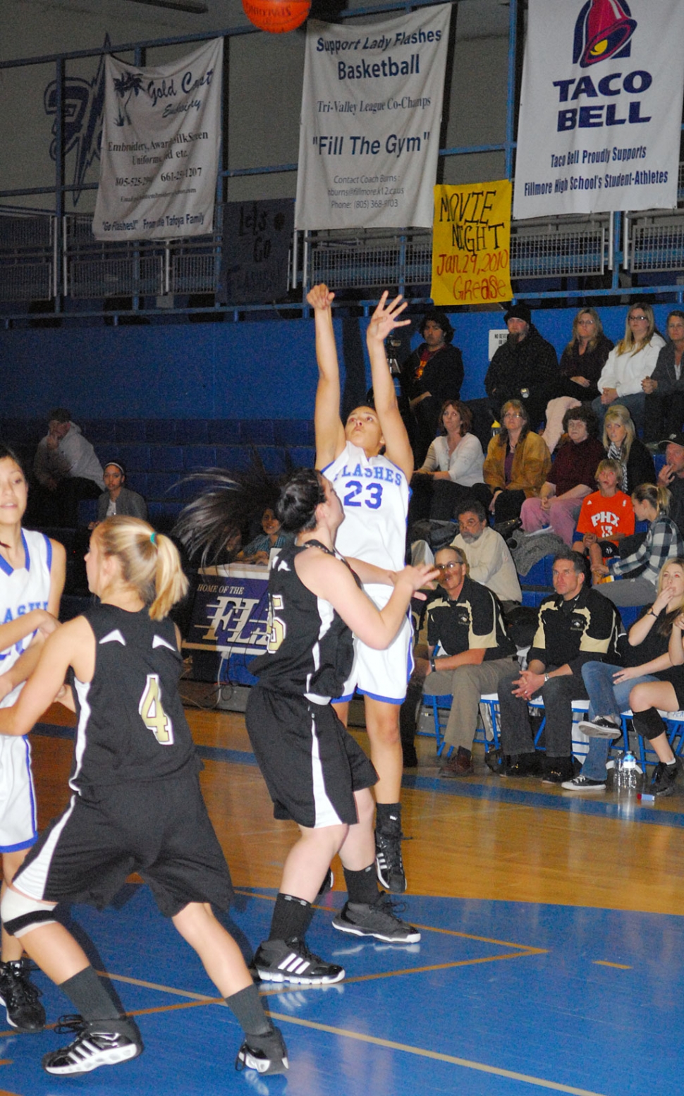 Thursday, January 28th the Lady Flashes played against Oak Park. The Flashes lead scorer was Victoria Ayala who contributed 9 points and 6 rebounds. Jazzmine Galvez had 6 points and 3 rebounds. Unfortunatly Fillmore lost 48-28, but not without putting up a good fight. The Lady Flashes are 3-4 in the Tri-Valley League and 11-10 overall. They have two home games remaining against Villanova tonight and February 9th against Oaks Christian. Both games start at 7:00 p.m.