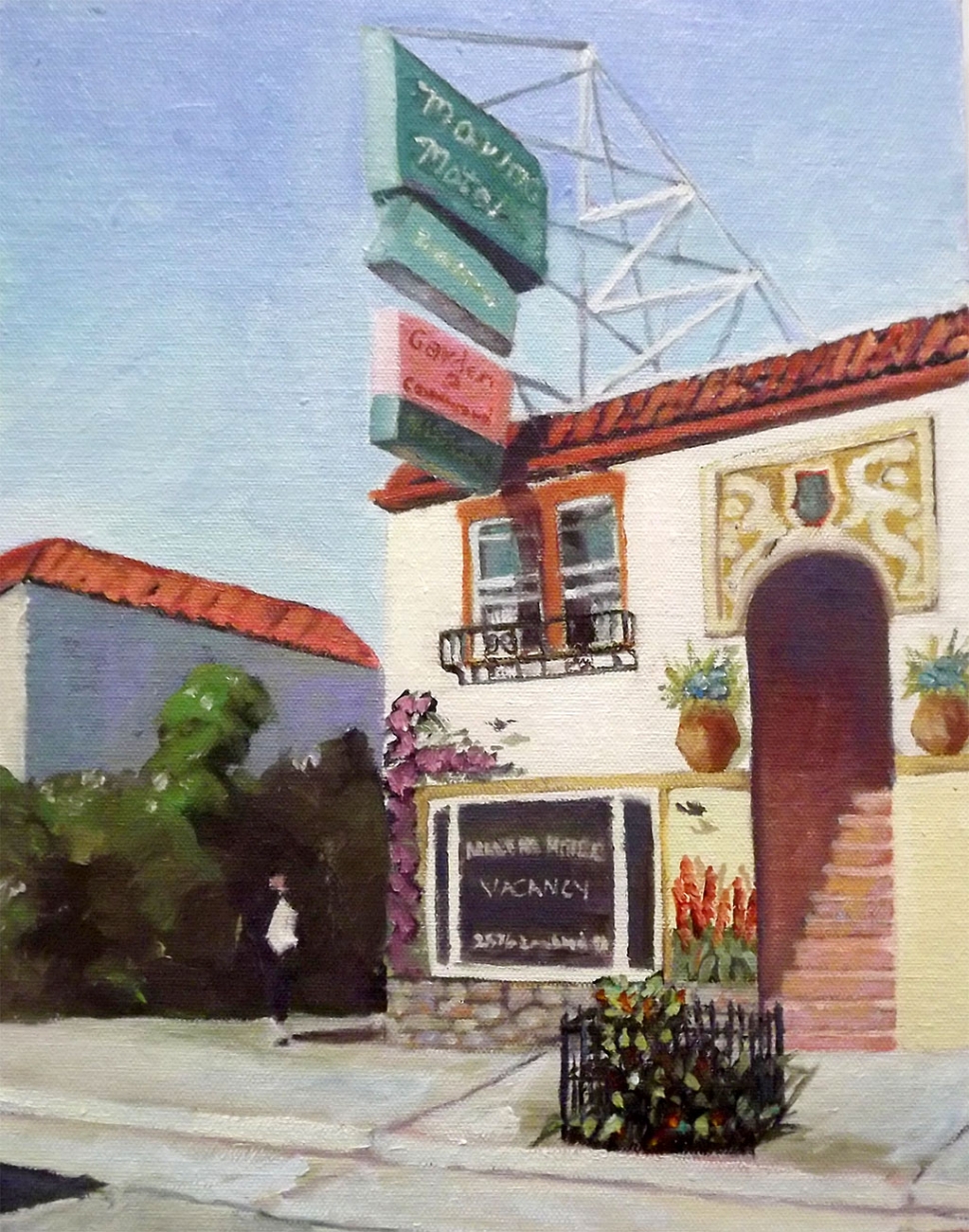 Marina Motel – 14x11 oil on board by Christine Apostolina Beirne.