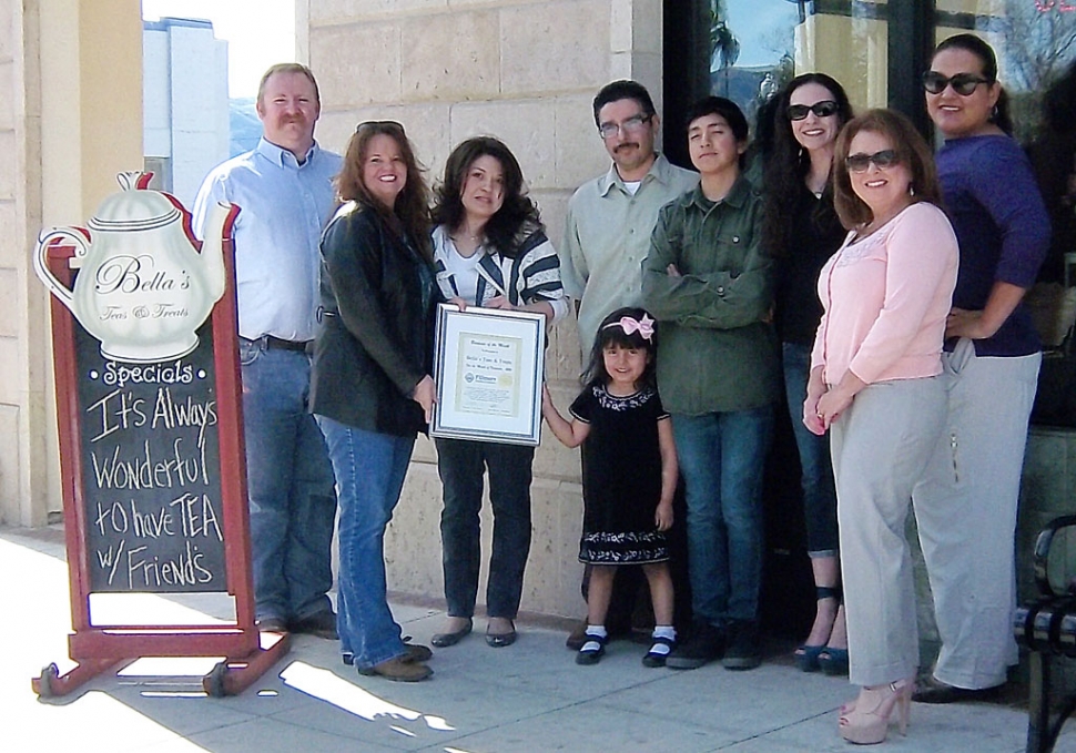 The Fillmore Chamber of Commerce announces - Business of the Month for December. The award went to Bella’s Teas & Treats. Pictured (l-r) Mayor Rick Neal, Chamber President Cindy Jackson, Owner Renee and Felipe Perez with daughter Bella and son Alexander, along with Board Directors Renae Stovesand-Martel, Theresa Robledo and Norma Mercado.