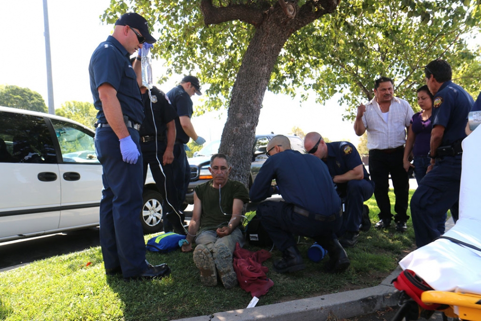 An unknown male was bitten by rattle snake in Piru and was on his way to the Urgent Care in Fillmore. The man was unable to make it safely and had to request the aid of Fillmore Fire Department and was transported to the local hospital by ambulance. Photo by Sebastian Ramirez.