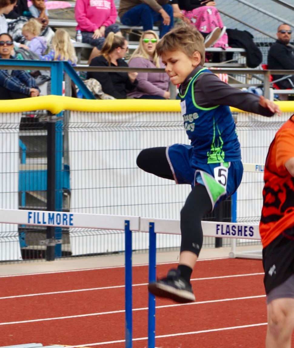 Pictured is a Fillmore Heritage Valley Blazers as he leaps over the hurdles in the races this past Saturday at the Conference Finals, which were held at Fillmore High School. Photos Courtesy Erik Arana.