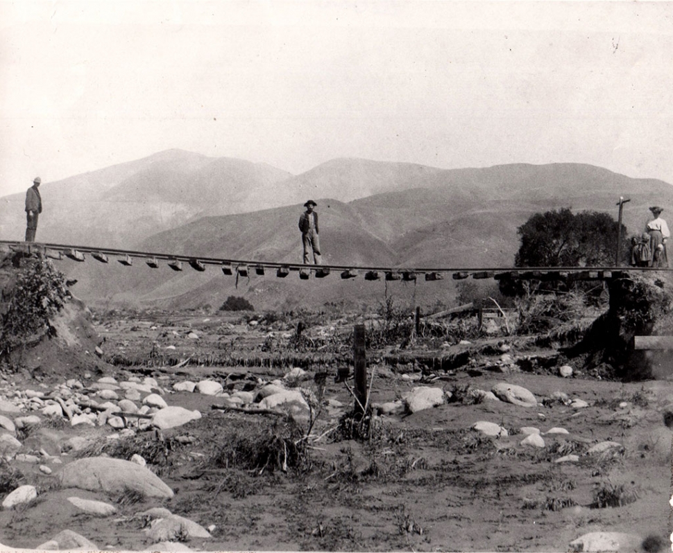 1914 remains of Sespe Railroad Bridge approach.