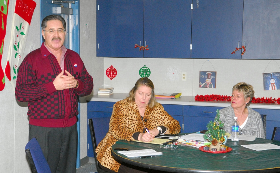 David Sanchez, President of the California Teachers Association and a former Kindergarten Teacher in Santa Maria, visited with the Fillmore Unified Teachers Association to discuss the federal “Race To The Top” and the state of California’s fiscal situation. Pictured (l-r) CTA President David Sanchez, FUTA President Theresa Marvel taking diligent notes and Kim Mina, CTA Primary Contact Staff at the Oxnard Regional Field Office. The state President of CTA had just come to Fillmore via Washington DC where he was in conference with the Secretary of the Dept. of Education and legislators regarding the issues that he spoke to FUTA about. Sanchez left Fillmore for another meeting in Sacramento regarding not only our local concerns but also the current state of educational affairs in California.