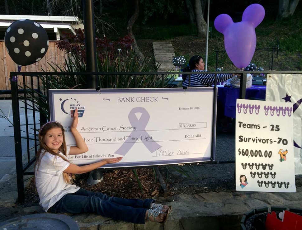 Presley McLain age 9, a 3rd grader at San Cayetano Elementary, raised $3,038 to be donated to the American Cancer Society.