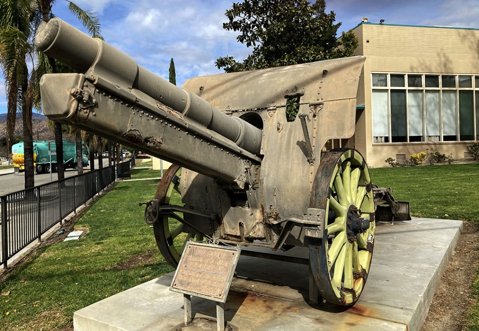 After the 1994 Northridge Earthquake the cannon was moved and now sits in front of the Fillmore Veterans Memorial Building on 2nd Street. The plaque reads “W.W.I Cannon Donated by the U. S. Govt. to the City of Fillmore in 1921. Dedicated to all the men and women who serve their country. W.F.W. 9637 – 2001”. Photos courtesy Fillmore Historical Museum.