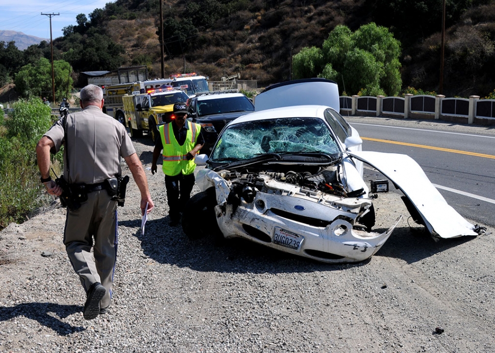 On Monday, August 26th at 9:57 a.m., a collision was reported on Grimes Canyon Road and Bardsdale Avenue. Once on scene crews found a white Ford sedan and a white Chevy pickup truck had collided, leaving the white Chevy truck in a ditch.