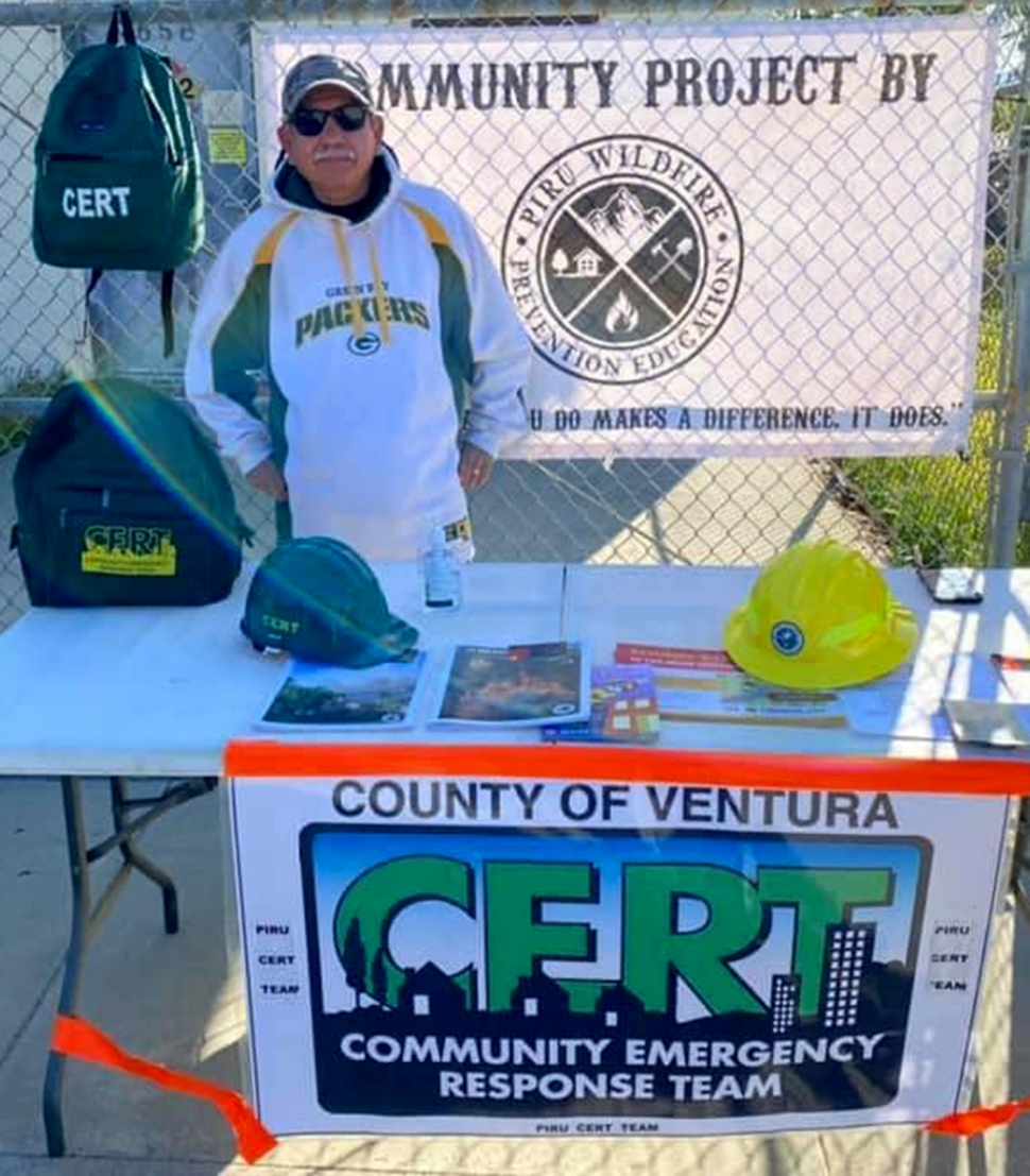 (Above) Roy Ruiz. Good hearted Piru Resident willing to serve others. Sign up for Piru CERT and be like Roy! Courtesy Piru Wildfire prevention/Education Facebook Page. More visit https://volunteer.vcfd.org/agency/detail/CERTpiru/?agency_id=119815

Anyone Interested in CERT Please Follow the Following Criteria by using the following link: https://volunteer.vcfd.org/agency/detail/CERTpiru/?agency_id=1198
15

1) Sign up and complete the 9 credits online

2) Once completed Liaison Mike Lopez will have an established list from the
Ventura County Fire Department CERT Coordinator Captain Ashby.

3) Fall 2021 Piru CERT will be composing several mock disaster drills with
VCFD Engine 28 (We will not have to go to the Camarillo Drill Tower, everything will be In Piru)

ALL PAST, PRESENT, AND NEW MEMBERS PLEASE LOG IN AND COMPLETE.
If you are interested OR have any questions contact Piru Wildfire Liaison
Michael Lopez at piruwildfireprevention@gmail.com
“Act as if what you do makes a difference. It does”
